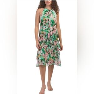 BCBGMaxAzria Green and Pink Floral Dress